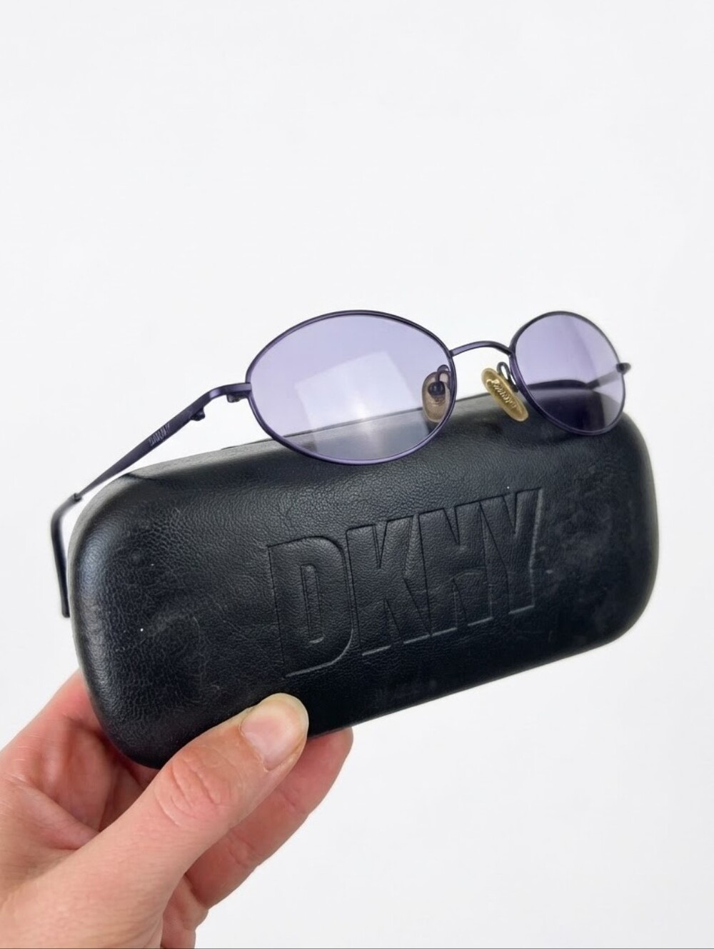 Vintage 90s Y2K DKNY Belvedere Oval Sunglasses Blue Tinted Lenses with Original